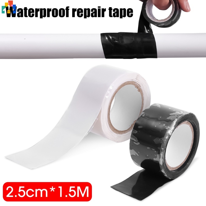 1.5M/Roll Self Adhesive Strong Repair Tape Wire Hose Bonding Rescue Performance White/ Black Silicone Pipeline Seal Water Pipe Waterproof Tapes