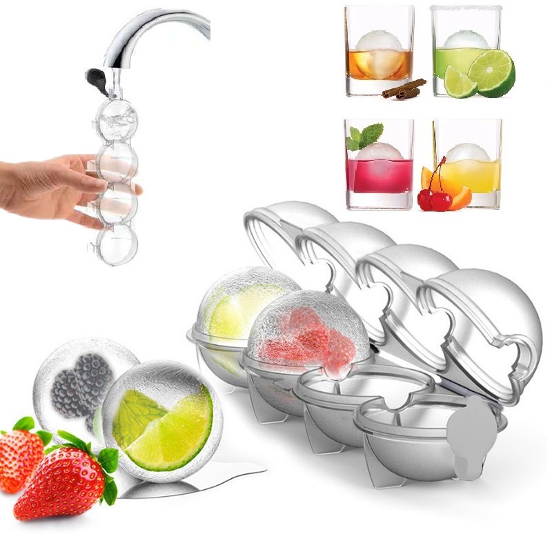 4 Hole Ice Cube Makers Round Ice Hockey Mold Whisky Cocktail Vodka Ball Ice Mould Bar Party Kitchen Ice Box Ice Cream Maker Tool