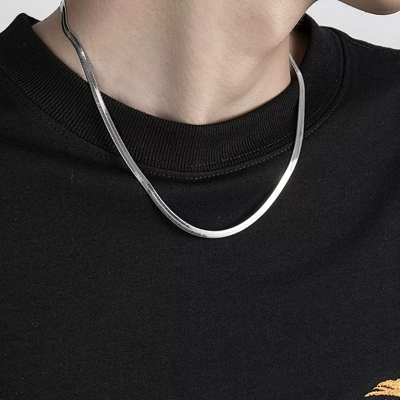 3mm Titanium Steel Silver Snake Bone Clavicle Chain Necklace Unisex Summer Sexy Choker Necklace Simple Chain Women Jewelry