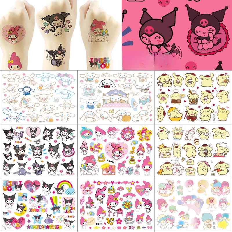 Sanrio Cartoon Anime Melody Hello Kitty Kuromi Tattoo Stickers Waterproof Temporary Tattoos Body Art