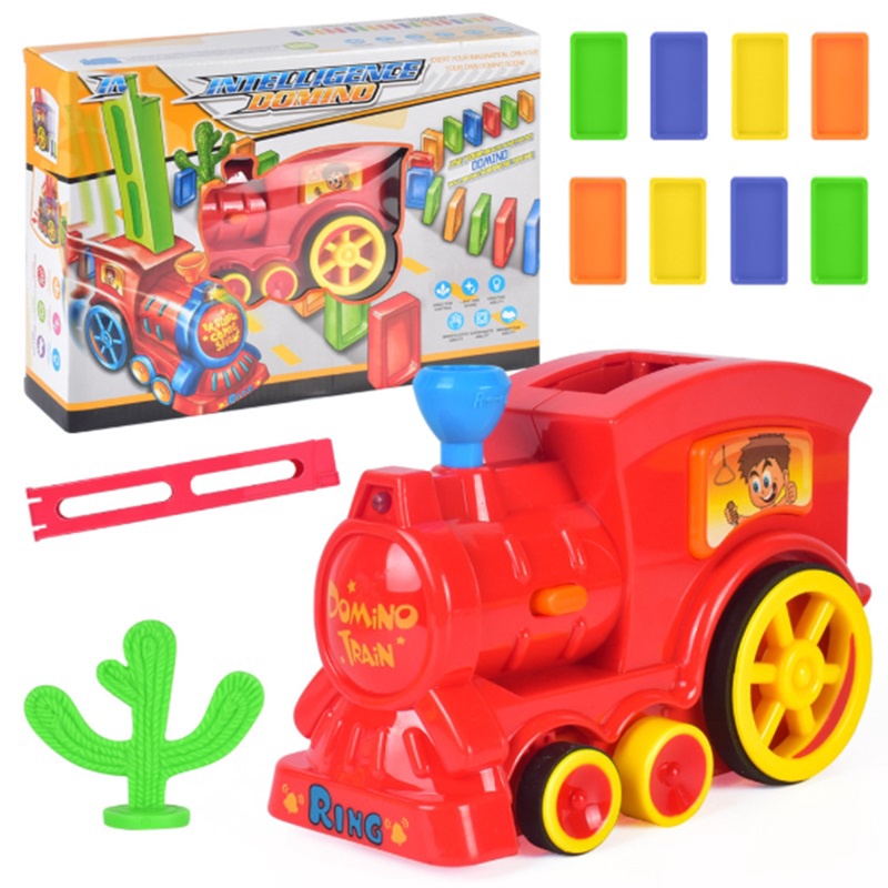 Automatic Domino Brick Laying Toy Domino Train Car Set Bridge Bell kit Colorful Plastic Dominoes Block DIY Toy Set Birth