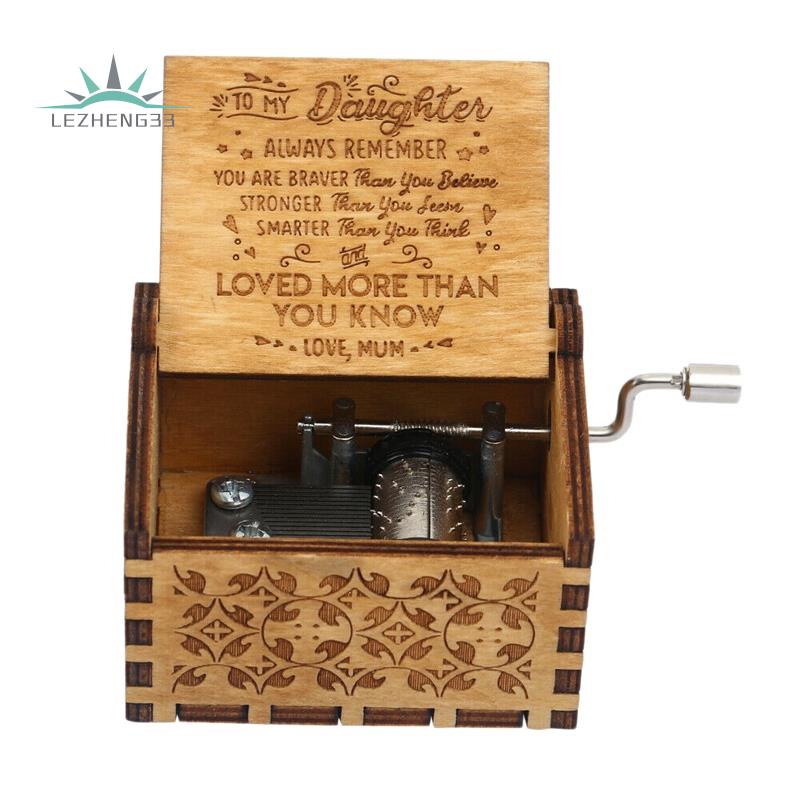 Wooden Music Box Mom to Daughter -You Are My Sunshine Engraved Christmas Gift Hand-Cranked Wooden Music Box Sunlight Crafts