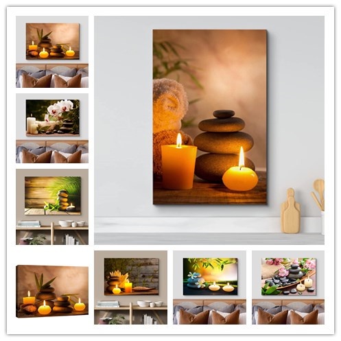 Unframed Printed Zen Meditation SPA Candle Massage Stones Thai Relaxation Poster Canvas Modern Oil Art Home Wall Decal