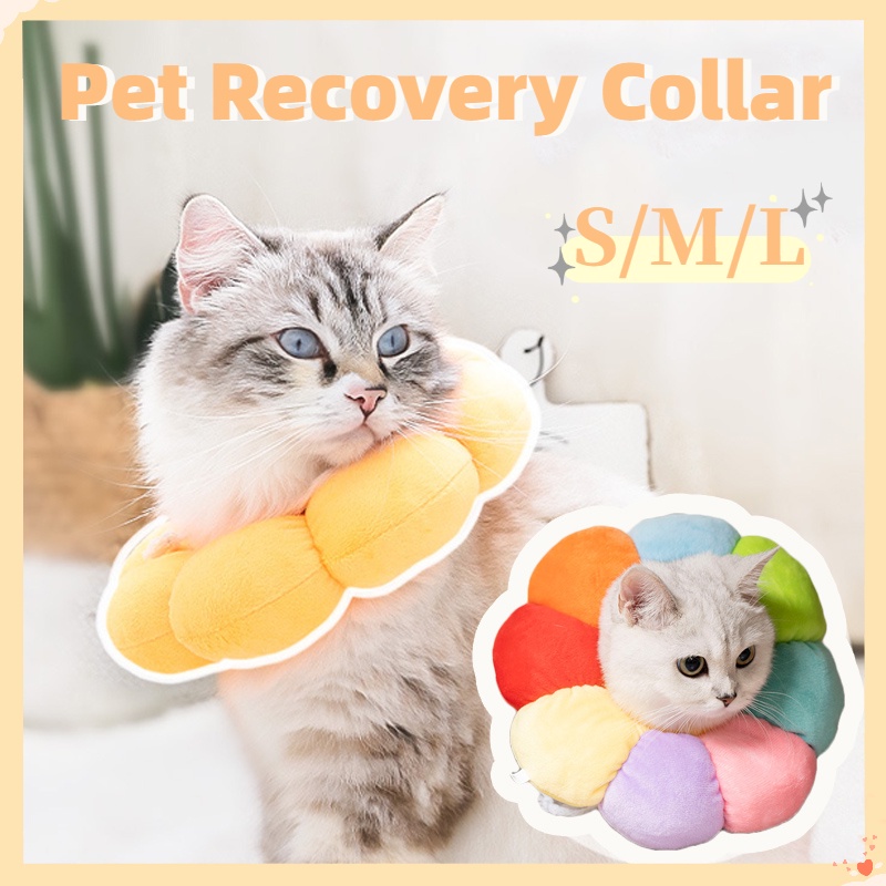 S/M/L Pet Protective Neck Dogs Cats Cone Collar Adjustable Elizabeth Anti-licking Collar Kitten Soft Cute Cotton Head Cover Sunflower Pillow Kucing Pemulihan Recovery Collar