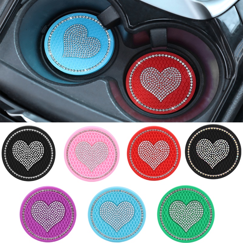 Car Diamond-encrusted Soft Water Cup Mat / Universal Car Inlaid Coaster / Creative Round Shape Anti-slip Pad / Convenient Clean PVC Heat Insulation Pad / Auto Decoration Supplies