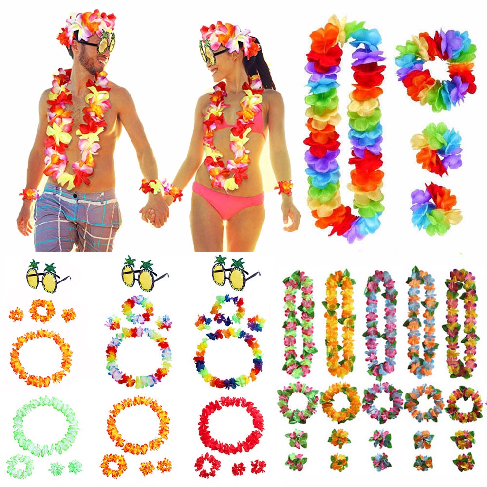 Colorful Wreath Head Flower Necklace Bracelet Prom Glasses Tropical Hawaii Themed Beach Party Birthday Wedding Celebration Holiday Wear Decoration Children's Holiday Attire