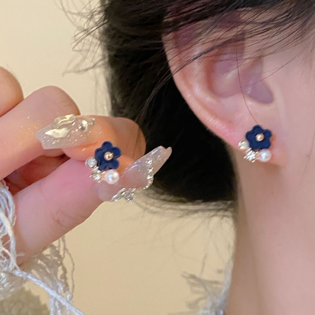 Sweet and compact blue earrings and ear clips simple and elegant exquisite earrings new