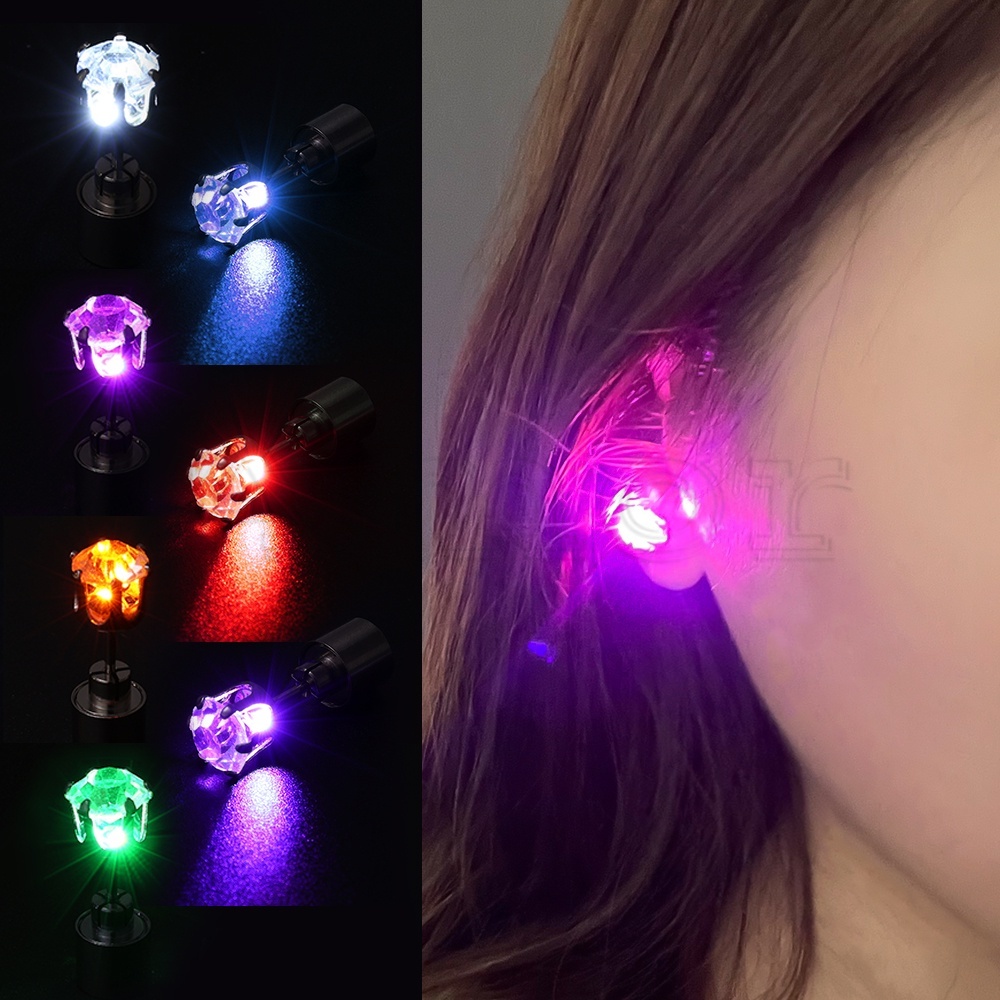 1 PC Elegant Flashing Blink Diamonds Delicate Jewelry Stud Earrings Dance Party Decoration Girls Men LED Colorful Luminous Women Wedding Ladies