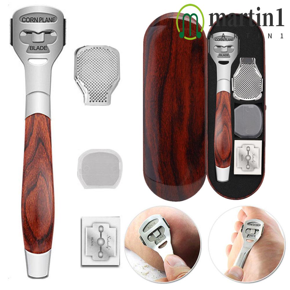 MARTIN1 Portable Pedicure File Kit Rasp Dead Skin Remover Foot Skin Shaver Corn Cuticle Cutter Professional 10 Blades Foot Care Tool Wooden Handle Replacement Slices Callus Shaver Sets/Multicolor