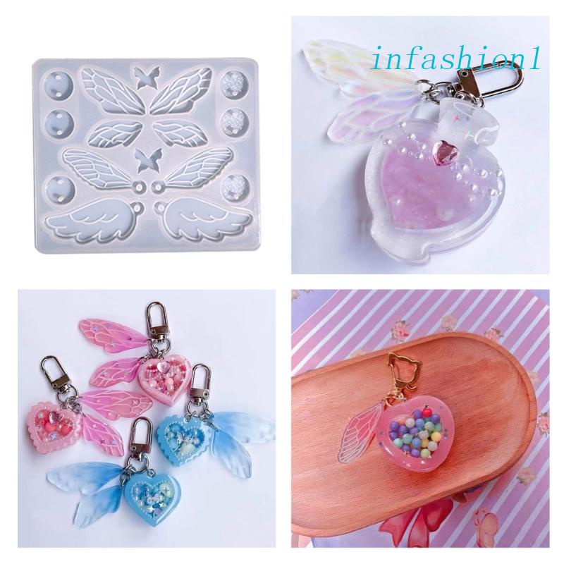 INF Keychain Silicone Mold Wing Earring Resin Mold for Pendant Crafts Jewelry Making