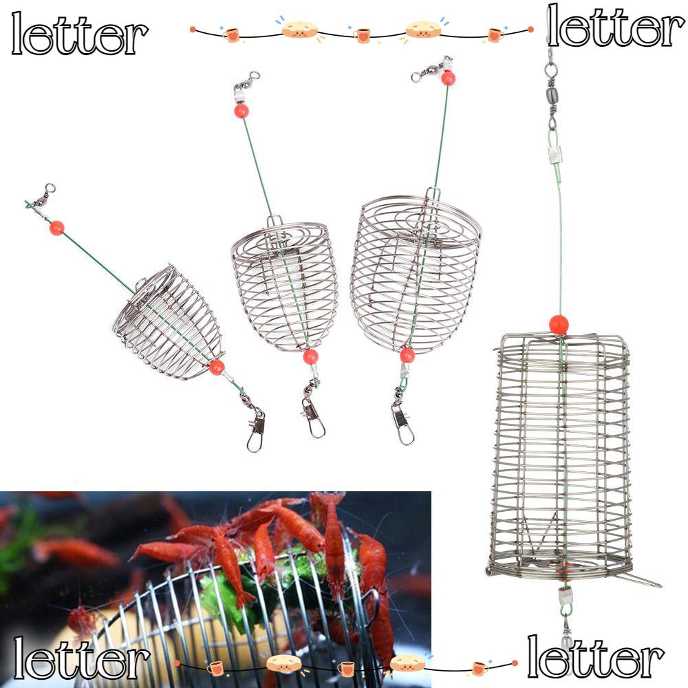 LETTER Useful Aquarium Bait Feeder Trap Basket Food Feeding Fishing Bait Cage Portable Shrimp Catch Holder Stainless Steel Fishing Tackle Fishing Lure Trap