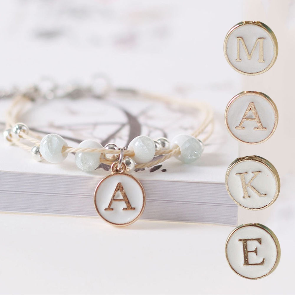 Simple 26 Letter Alloy Pendant Bracelet Handmade Ceramic Beads Initials Bracelet For Women Wrist Accessories Jewelry Friend Gift
