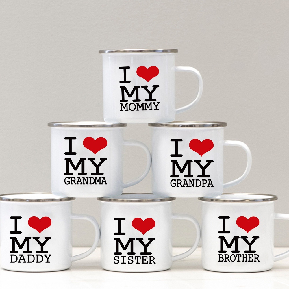 I Love Uncle/auntie/brother/sister/mommy/daddy/grandpa/grandma Print Enamel Mug Coffee Tea Wine Milk Cup Water Cups Gifts for Famliy