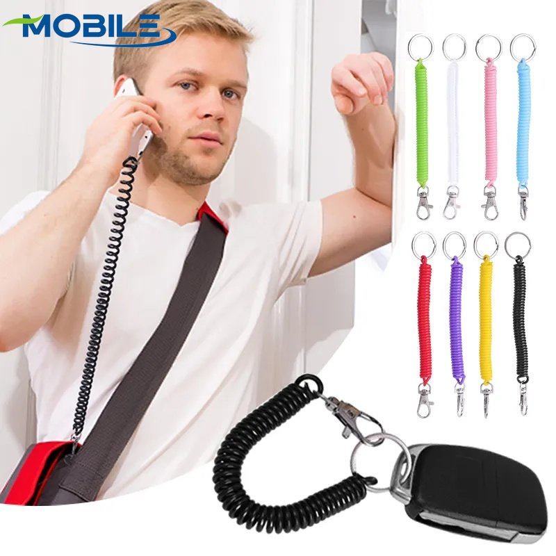 Multifunctional Retractable Spring Rope Color Phone Cord Keychain Outdoor Drop Protection Cell Phone Lanyard Tether Cell Security Strap Clasp Hook Anti-Lost Hold Straps