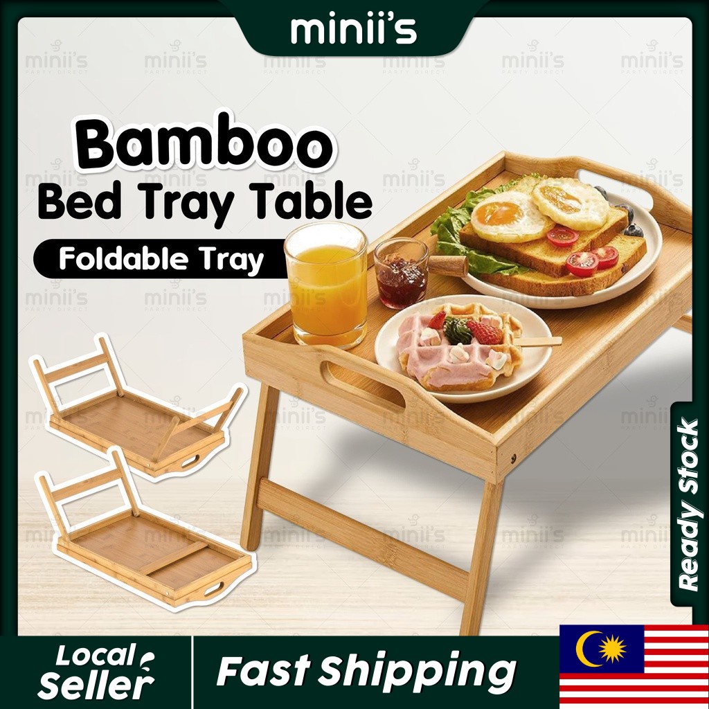 MINIIS PARTY Bamboo Bed Tray Table Bamboo Wood Bed Tray Bamboo Mini Household Food Bed Tray Portable Breakfast Bed Table