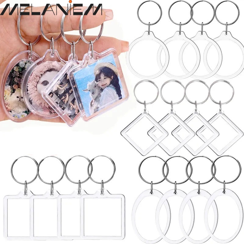 DIY Split Ring Key Ring Custom Round Square Keyring Women Transparent Insert Photo Keychain Couple Gift Clear Acrylic Blank Picture Frame Men Creative Keychain Pendants For Bags