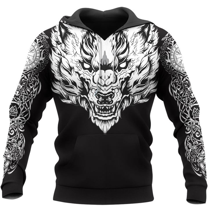 Viking Hoodie 3D - Fenrir Wolf - Axe Sword