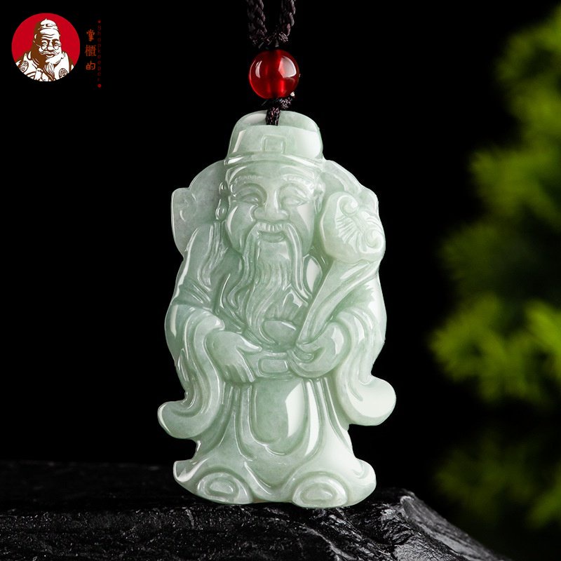 █Myanmar゜Natural Burmese A Goods Jade Light Green God Of Wealth Pendant Ice Lucky Men Women