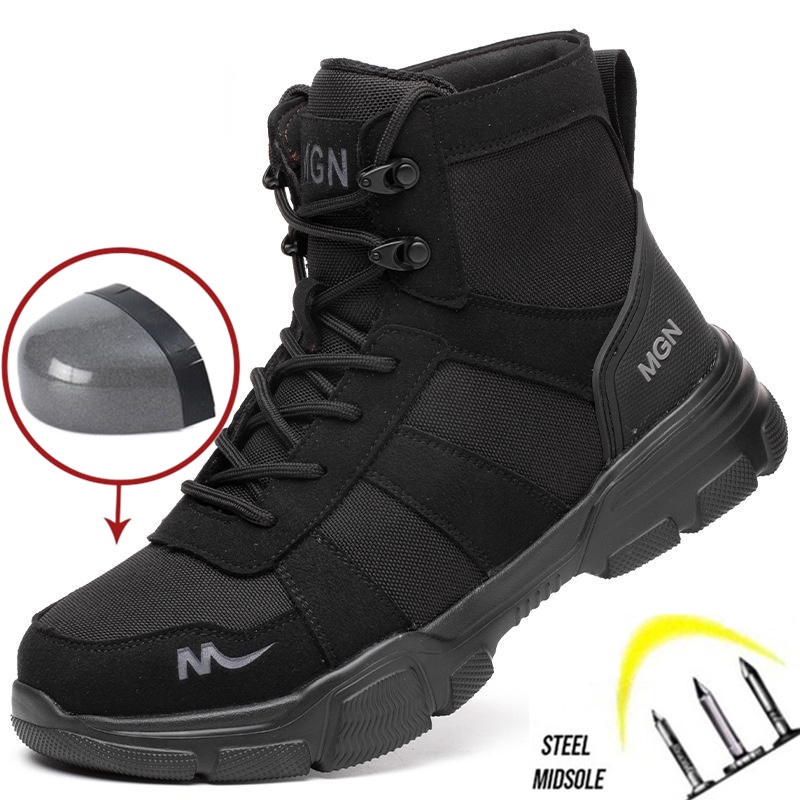 High-Cut Safety Boots Heavy-Duty Shoes Combat Waterproof Military Men Work Steel Toe Men's Casual Anti-Puncture Breathable Sports Kevlar Anti-Pun