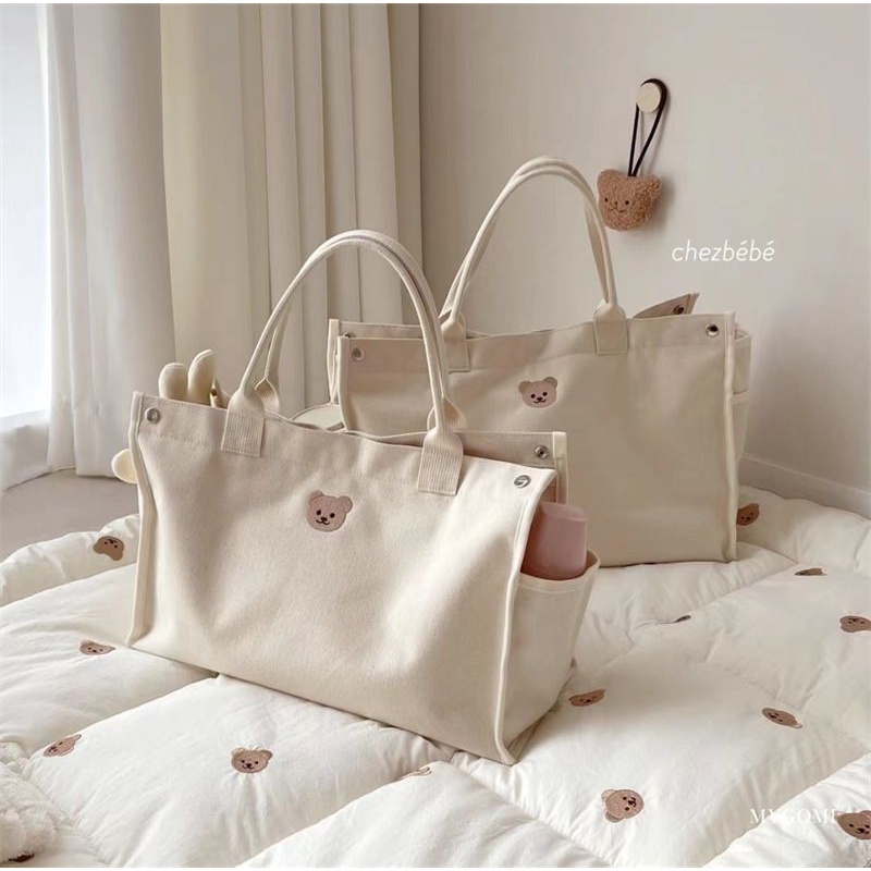 Korean ins mommy bag multi-functional canvas tote handbag out fashion large-capacity mother and baby mother bag