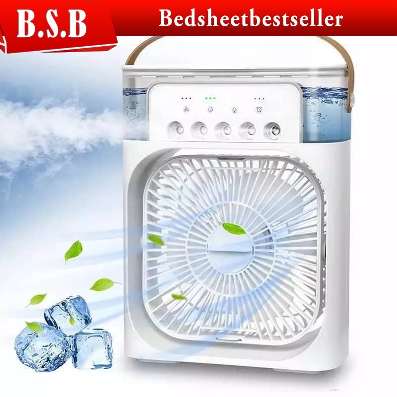 B.S.B Air Conditioner Cooling Fan With 5 Sprays 7 Color Light Portable Fan Air Cooler Kipas Mini Fan Air Humidifier