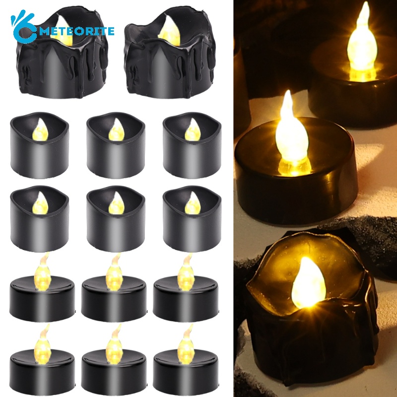 Simulation Black Plastic Candle Lamp/ LED Battery Operated Flameless Tealight/ Halloween Haunted House Atmosphere Decorative Light