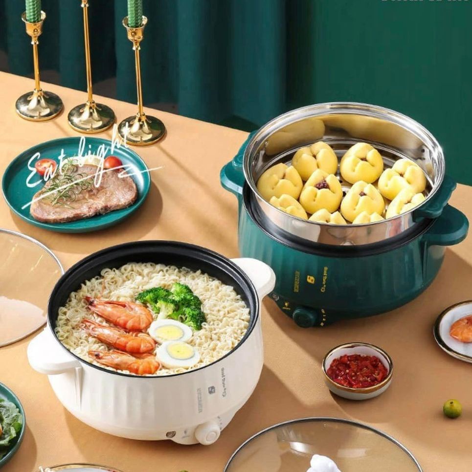 Multi-purpose Electric Hotpot (Steam, Frying, Stir-Frying) High-Grade Shanban - Non-Stick Stone Pattern Hotpot With Stainless Steel Steamer