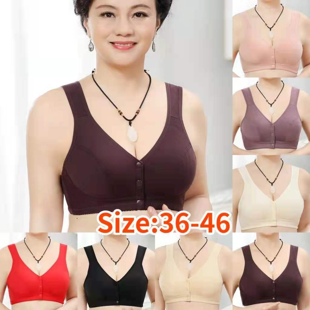 Large Size Unrimmed Front Button Underwear for Middle-aged and Elderly Ladies Soft Cotton Vest Type Bra