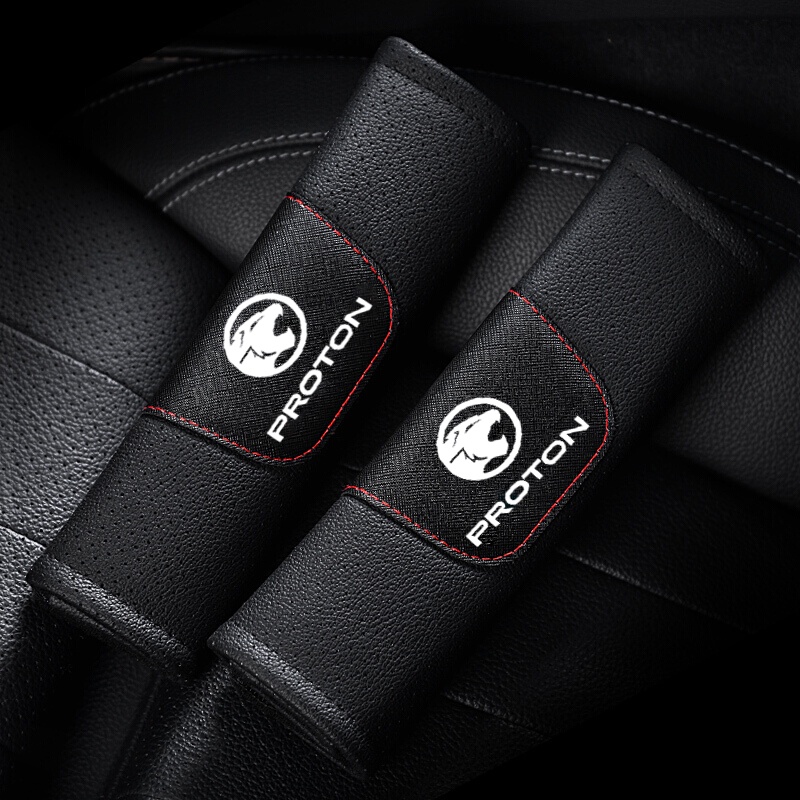 2PCS Proton X70 X50 Iriz Saga Persona Exora Waja Wira Preve Car accessories decoration Car Genuine Leather Safety Seat Belt Harness Shoulder Strap Pad Cushion Cover