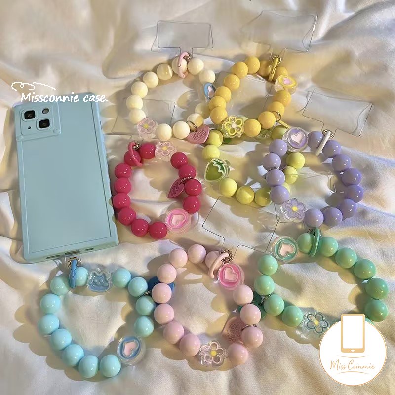 Colorful Cute 3D Bear Love Heart Flower Hang Phone Chain Short Mobile Phone Lanyard Candy Color Wrist Rope Bracelet Anti-lost Phone Case Lanyard Key Ring Girls Bag Ins Accessory