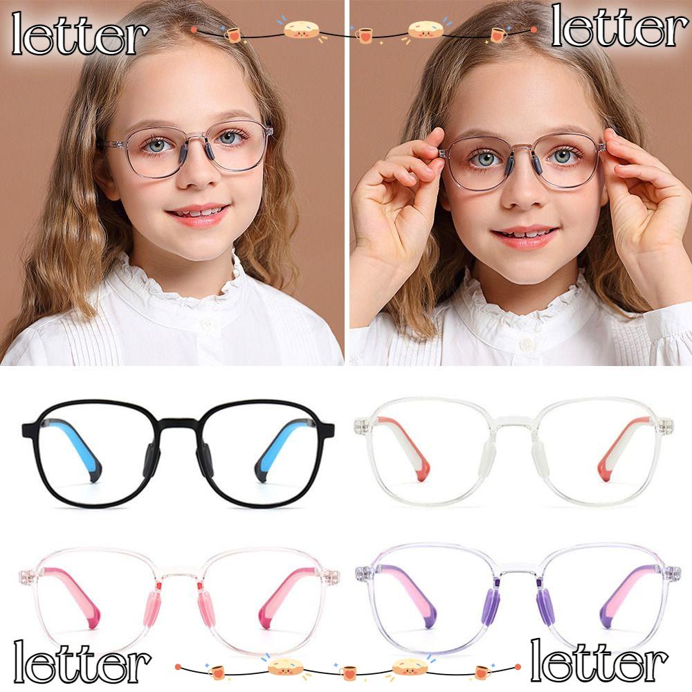 LETTER Comfortable Eyeglasses, Eye Protection Kids Glasses, Fashion TR90 Computer Online Classes Ultra Light Frame for Children Boys Girls