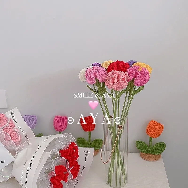 Ready Stock Crochet Flower Carnation Knitted Flower Handmade Flowers Girl Gift Mother's Day Teachers' Day Gifts 母親節 教師節禮物