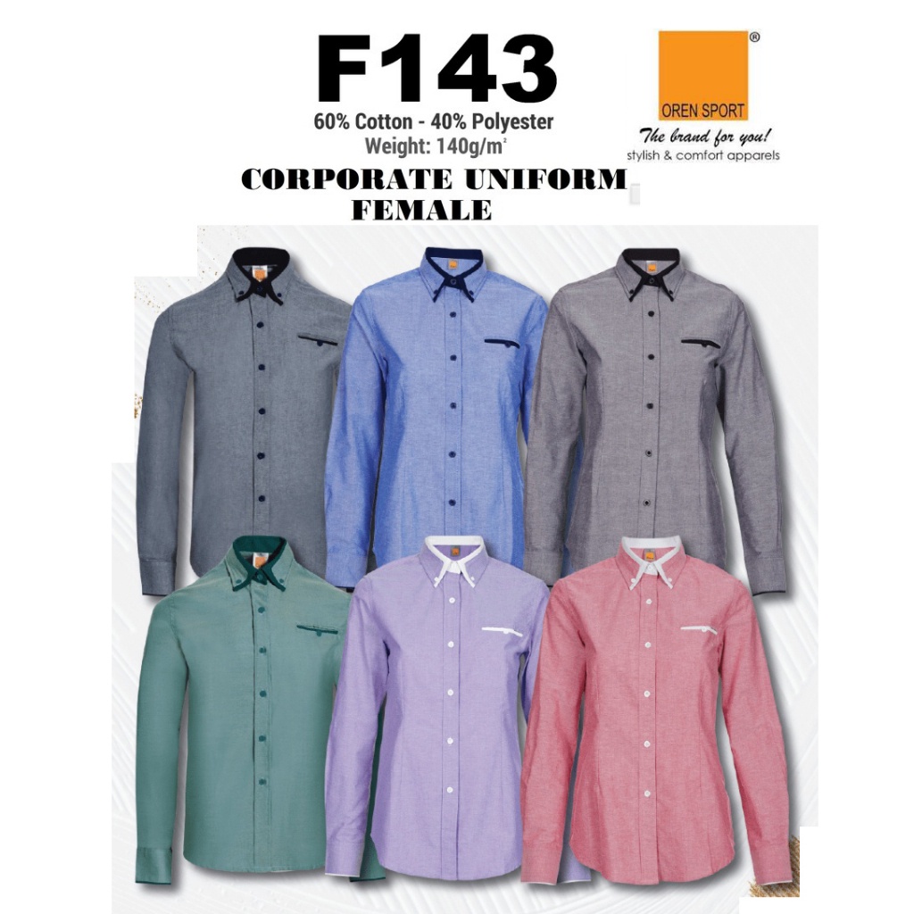 BAJU KORPORATE UNIFORM F143 COMBO LENGAN PANJANG CUTTING PEREMPUAN JENAMA OREN SPORT