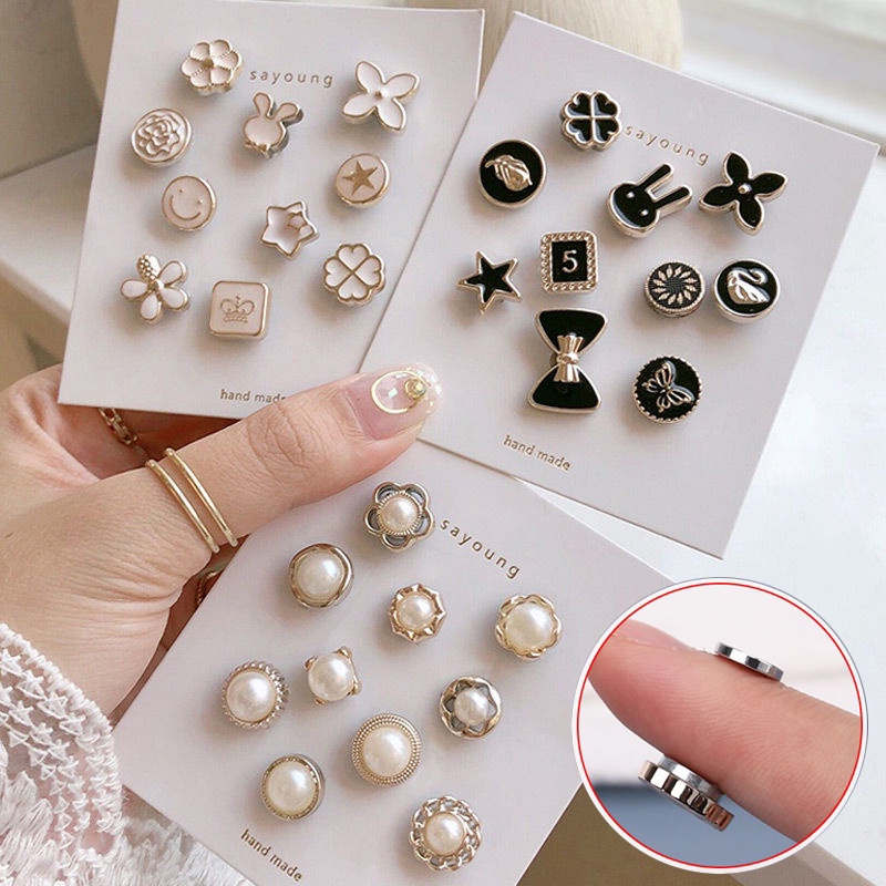 5pcs/Set Muslim Anti-blowout Buckle Magnet Dark Buckle Pearl Removable Shirt Adjustment Buckle Clothing Accessories Gifts for Friends Wholesale