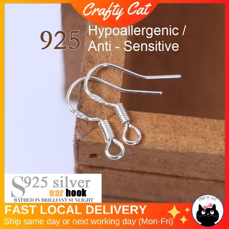 CRAFTYCAT 925 Plated Silver Hypoallergenic Anti Sensitivity Needle Ear Hook DIY Craft Earrings Handmade Accessories