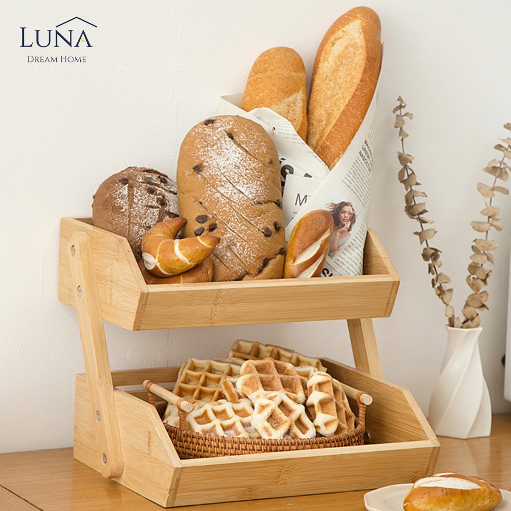 LUNA [Bakery Platter] Wooden Serveware Countertop Basket Household Storage Kitchenware Dapur Rack