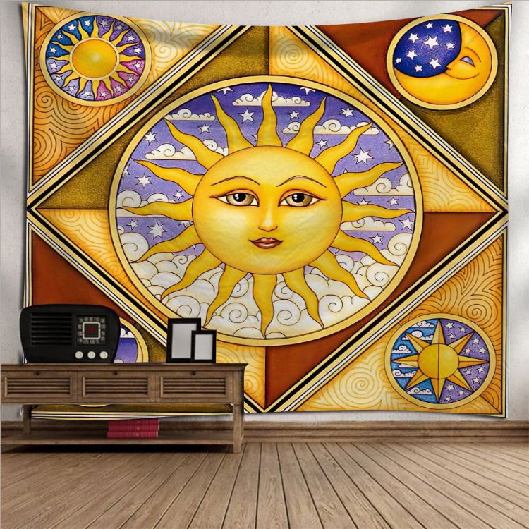 Sun Moon Mandala Tapestry Wall Hanging Celestial Wall Tapestry Hippie Wall Carpets Dorm Decor Psychedelic Tapestry