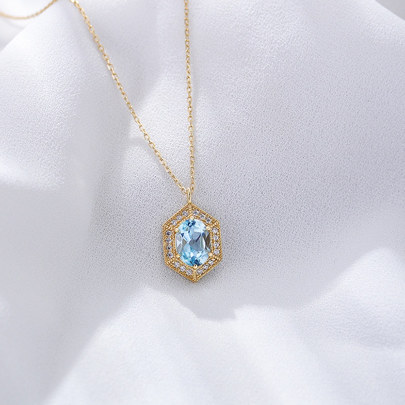 Unique Handcrafted 925 Silver Necklace with Genuine Sky Blue Topaz Stone Fashion Accessory「KSN144」