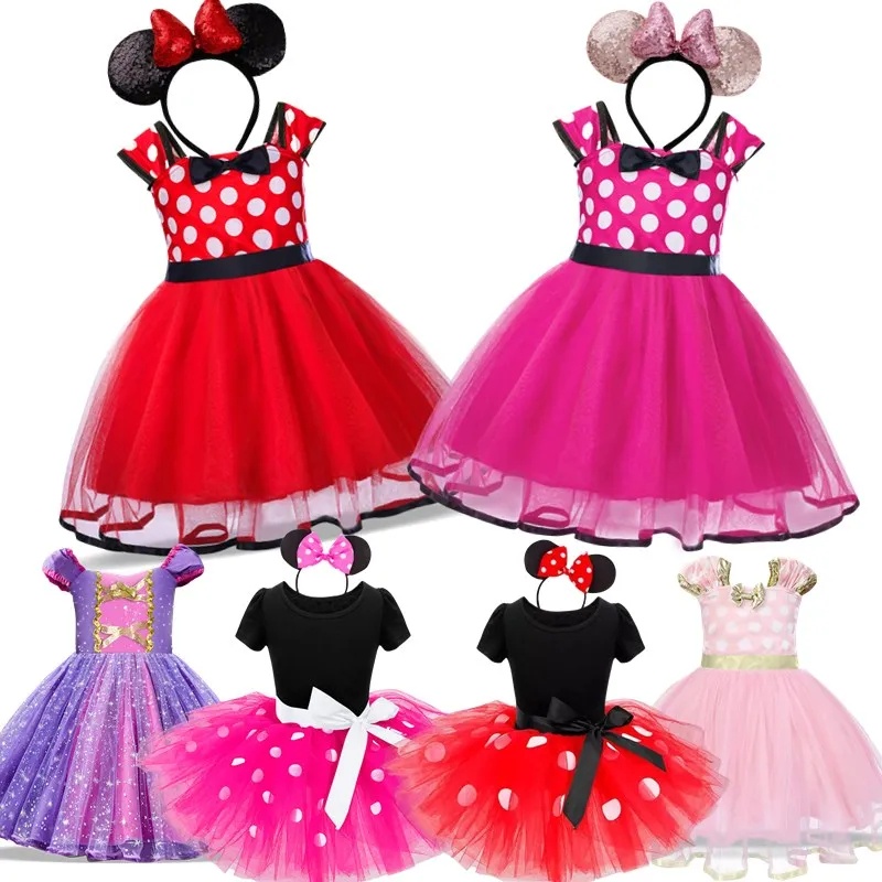 NNJXD 2023 Girls Fancy Carnival Mini Mouse Cartoon Cosplay Baby Dresses Polka Dot Toddler Kids Birthday Princess Dress Up Halloween Costume with Headband