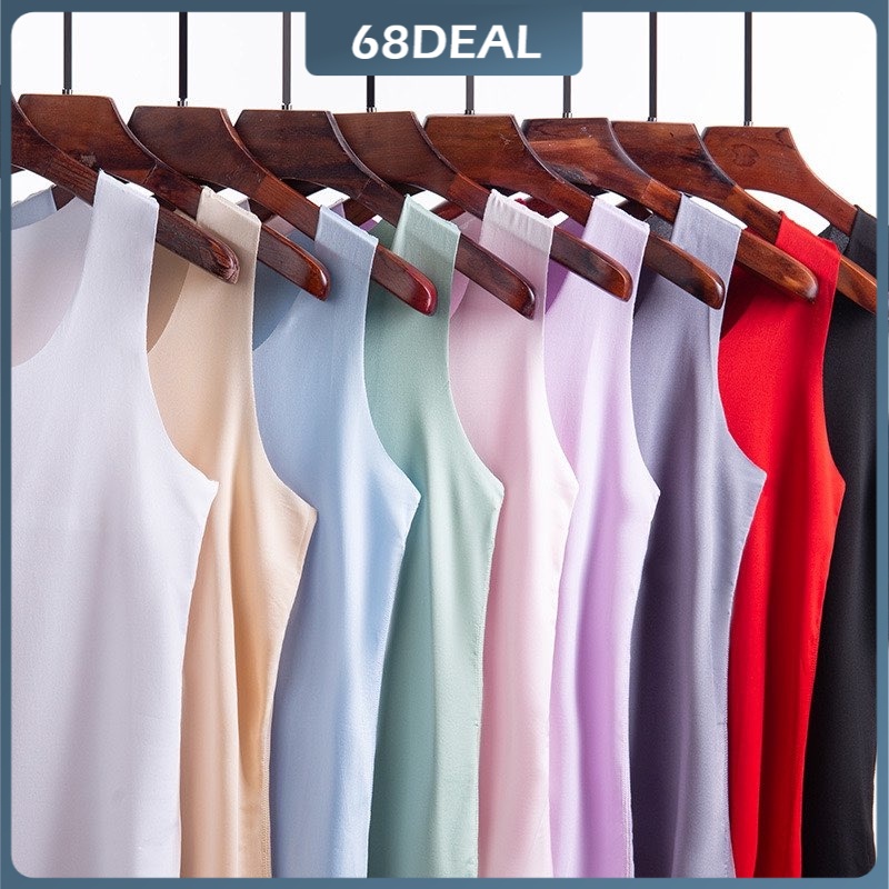 [Johor Stock] Summer Ice Silk Seamless Vest Women's Ultra-thin all-match Tops Large Size Fat MM Loose Inner Wear Sleevel