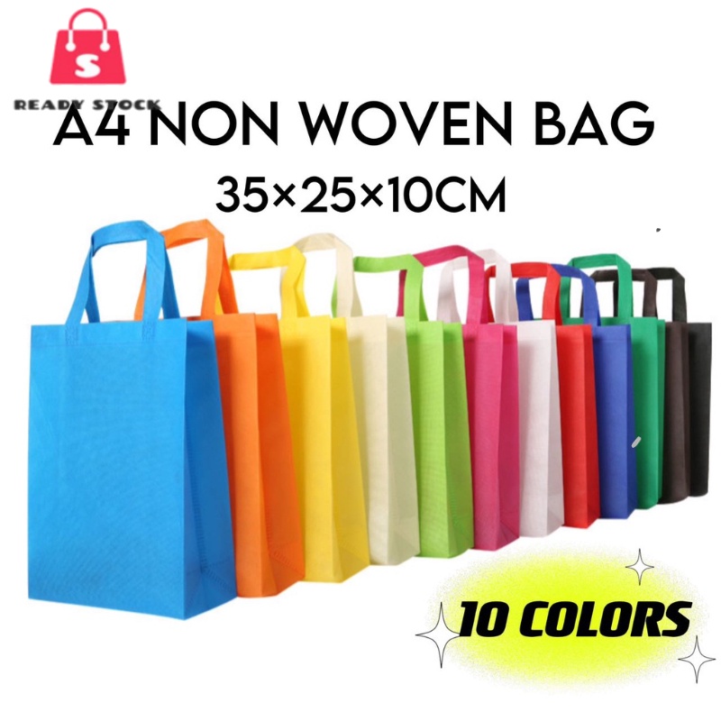 RSS_ 《 𝗥𝗘𝗖𝗬𝗖𝗟𝗔𝗕𝗟𝗘 》A4 Size Plain Color Non Woven Bag Eco Friendly Shopping Tote Handbag Doorgift Gift Bags