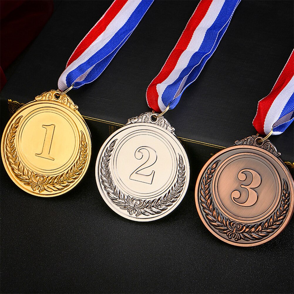 Gold Silver Bronze Award Medal With Ribbon Gold Winner Reward Badge Outdoor Competitions Prizes Silver Bronze Award Children Medal Kids Game Competitions Prizes School Supplies