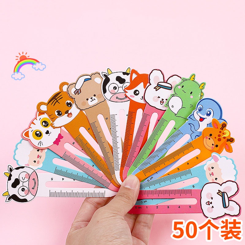 50 Pieces Creative Cartoon Ruler 5cm Student Rulers Paper Bookmark School Supplies