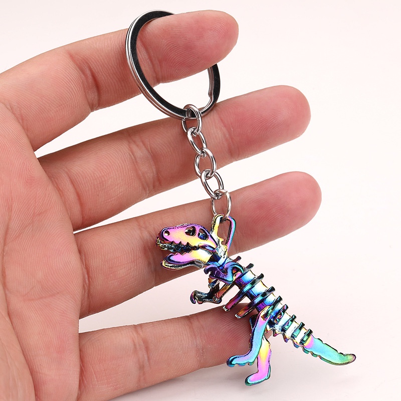 Colorful Skeleton Dinosaur Horse Keychain Simple Animal Metal Keyrings Halloween Party Gifts Bag Pendant Ornaments Car Keyholder