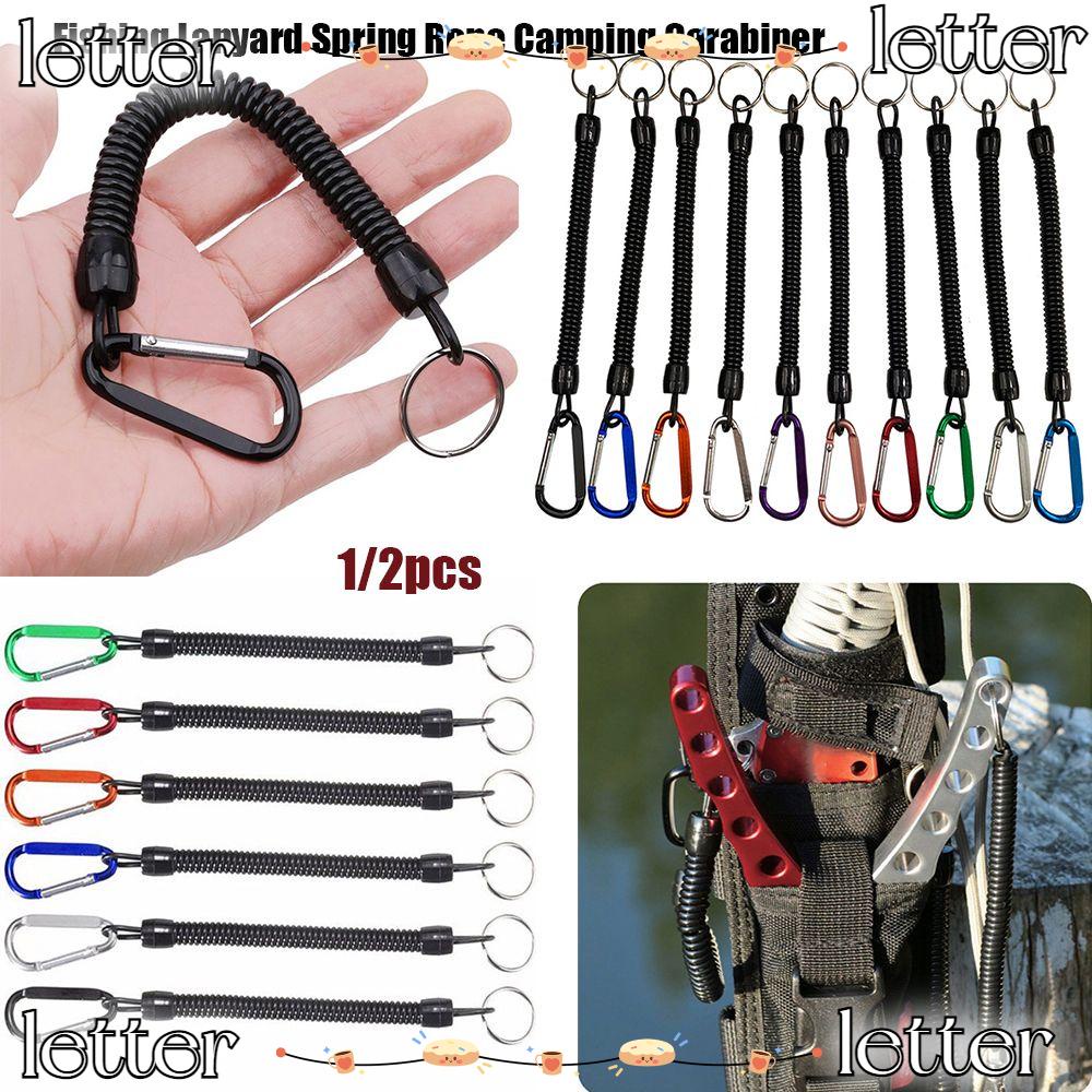 LETTER High quality Portable Fishing Lanyards Secure Lock Tackle Anti-lost Phone Keychain Spring Elastic Rope Security Gear Tool Outdoor Hiking Camping Plastic Retractable Tether Portable Climbing Accessories Camping Carabiner/Multicolor/1/2pcs