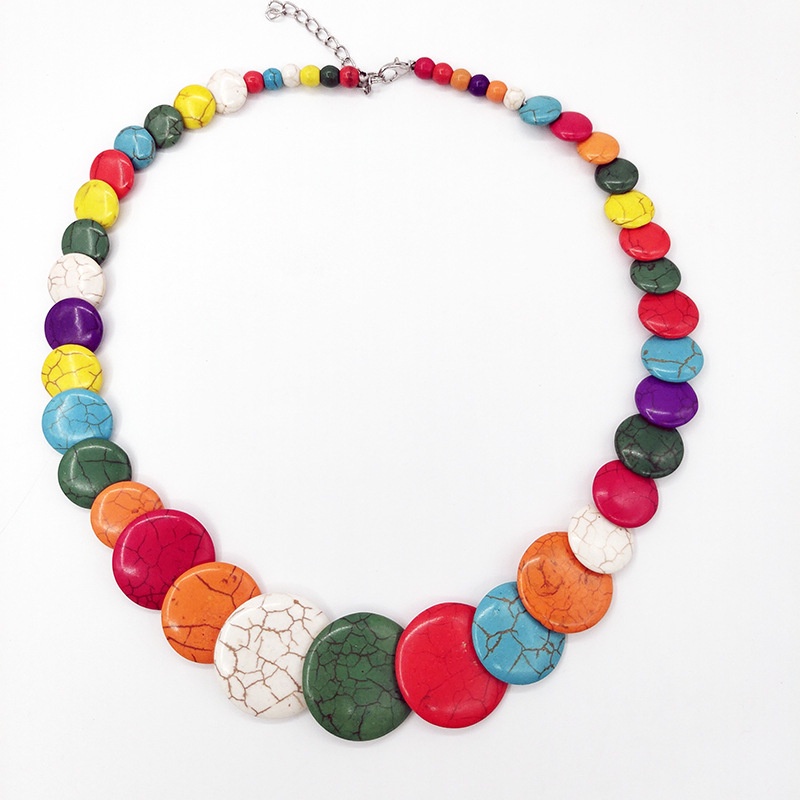 Cross border Hot Selling Bohemian Style Turquoise Necklace Colorful Circular Island Style Colorful Fashion Neckchain