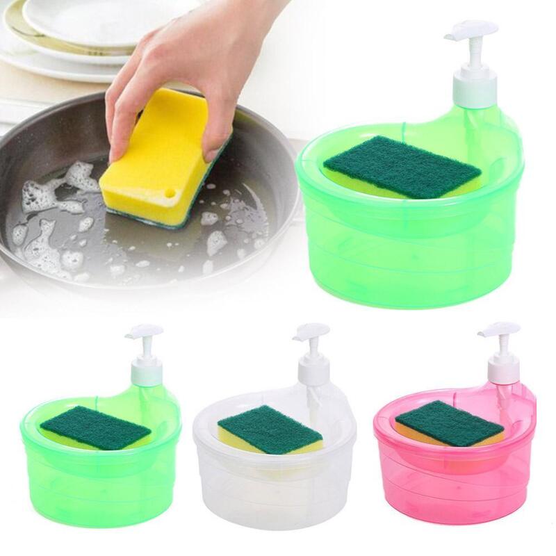 2 in 1 Soap Dispenser and Scrubber Holder with Sponge Soap Dispenser for Countertop Practical Kitchen Dishwasher Pump Dispenser Press for Home Kitchen Dishwasher Pump Dispenser