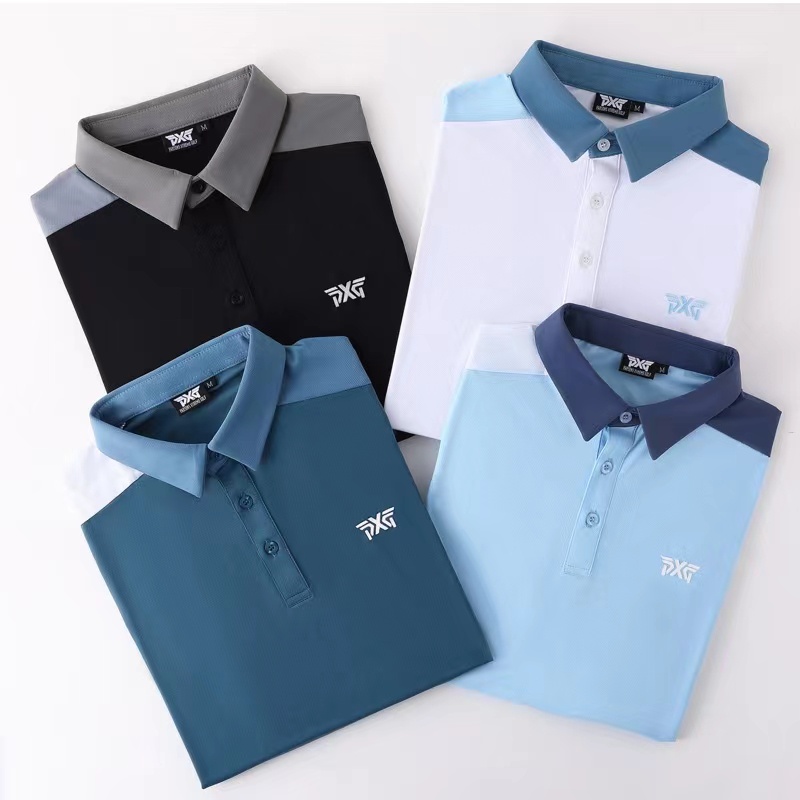 [Hot Sale] Golf Short-Sleeved t-Shirt Men's Polo Shirt Clothing Color-Blocking Particle Pattern Embroidery Sports Quick-Drying Jersey