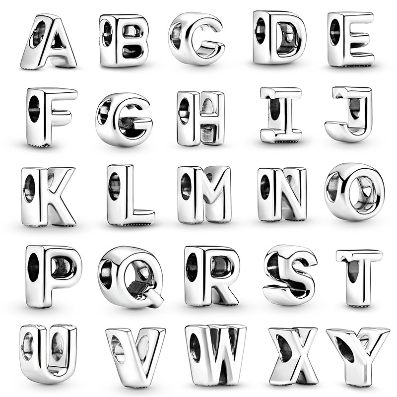 26 English Silver Color Letters Suitable Fits Snake Chain Original Charms Bracelet Necklace Made For Women Men Jewelry Dropshipping