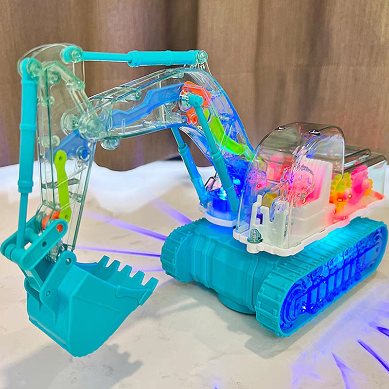 【Ready Stock】Children's Toys Transparent Gear Excavator Electric Puzzle Simulation Model Engineering Vehicle Lighting Toy Birthday Gift Children's Day Gift